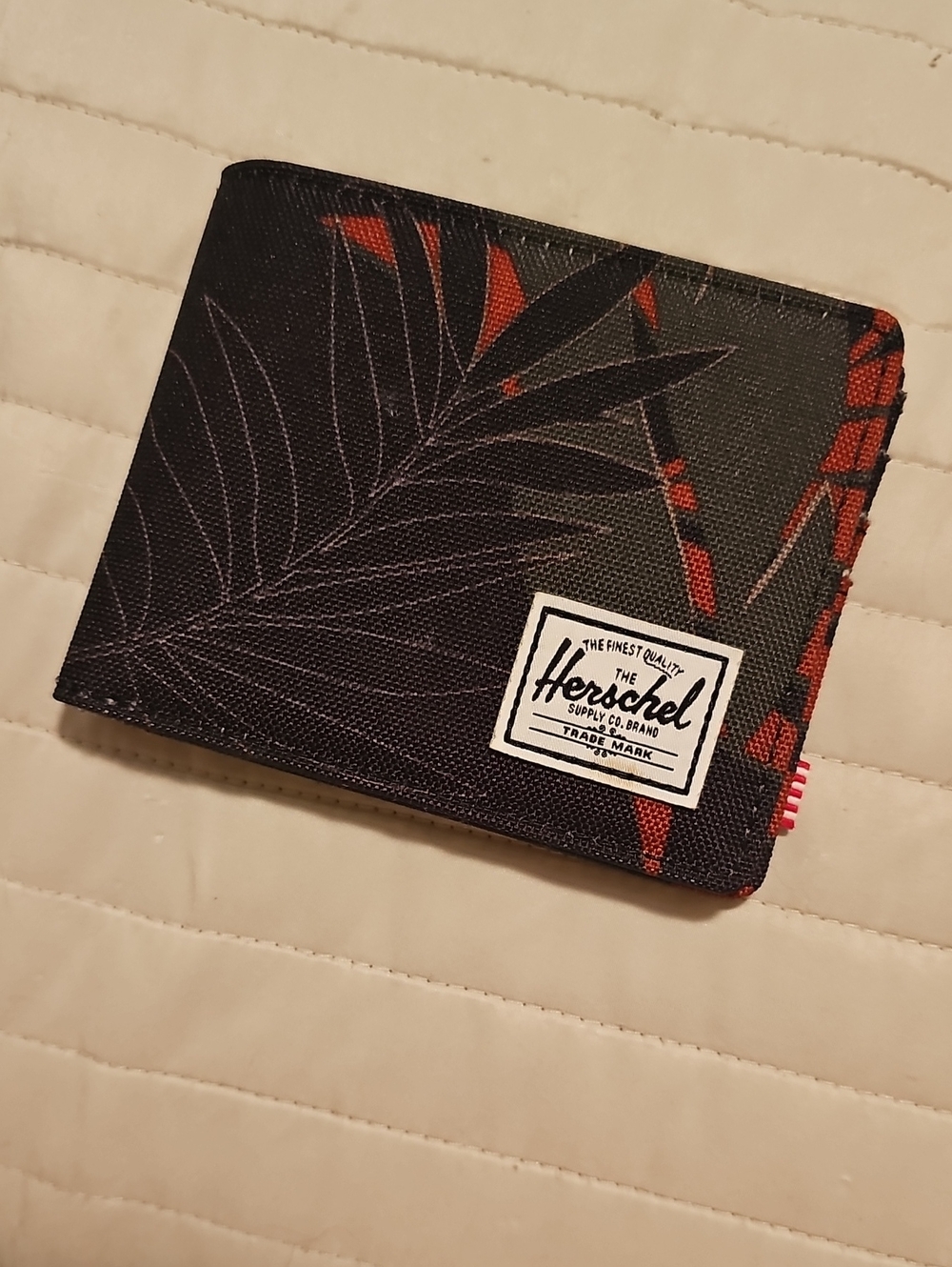 Herschel Supply Company Black Wallet with Red Leaf Accent